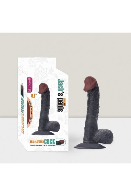 Jack’s Dildo Realistik Penis Dildo -22,5 cm – Siyah Ten Rengi – Vantuzlu ve Testisli En Üst Kalite Lüks Malzeme