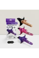 Harness-Rabbit Dong Tavşan Şeklinde Uyarıcılı Belden Bağlama Kemerli Titreşimli Mavi Renkte 10 Farklı Modu ve 21 cm Uzunluğunda Vibratör Dildo