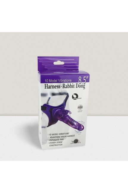 Harness-Rabbit Dong Tavşan Şeklinde Uyarıcılı Belden Bağlama Kemerli Titreşimli Mavi Renkte 10 Farklı Modu ve 21 cm Uzunluğunda Vibratör Dildo