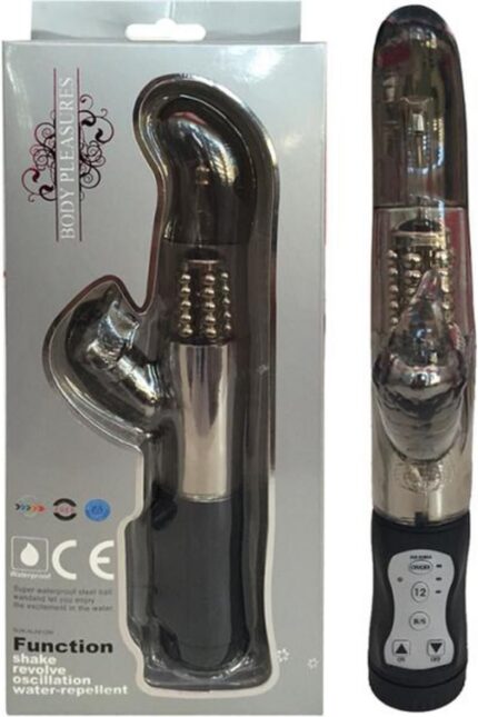 Gri Renkli Rotasyonlu Döner Başlı Klitoris Uyarıcılı Titreşimli Tavşan Vibratör -12 Fonksiyon 23 cm