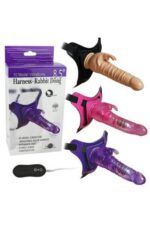 Harness Rabbit Dong Pembe | %100 Silikon | 21 cm Uzun | 10 Titreşim Modu |Tavşan Vibratör