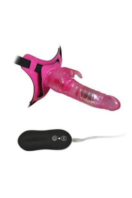 Harness Rabbit Dong Pembe | %100 Silikon | 21 cm Uzun | 10 Titreşim Modu |Tavşan Vibratör