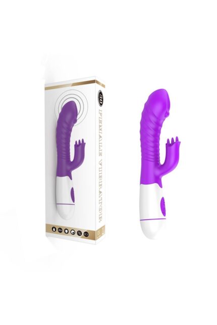 30 Modlu Özel Klitoris Uyarıcılı Tırtıklı Uç Penis Uçlu Tavşan Vibratör – Mor/Beyaz-Çift Motor
