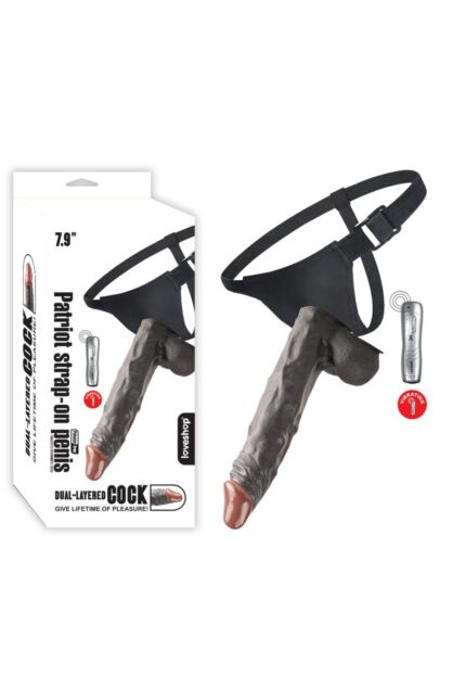 Patriot Strap-On 19cm, 3,5 Çap Titreşimli, TPE,Siyah Rengi, Giyilebilir Belden Bağlama-