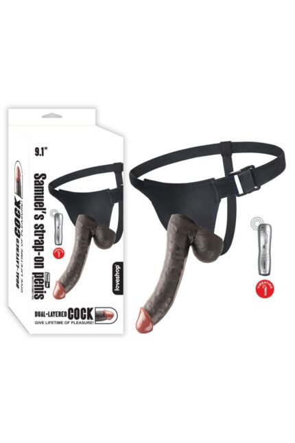 Samuel Strap-On 23cm, Siyah, Titreşimli Belden Bağlama, TPE, Cilt Dostu, Realistik – Gizli Paketleme