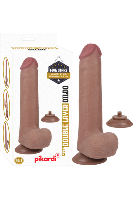 Double Layer Realistik Dildo – Çift Katman TPE, Güçlü Vantuzlu, 21 cm