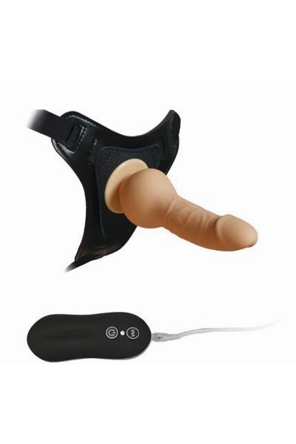 Harnes Silikon Dildo TEN rengi 10 Fonksiyonlu Titreşim Ve Belden Bağlamalı Tasarım – 16 Cm