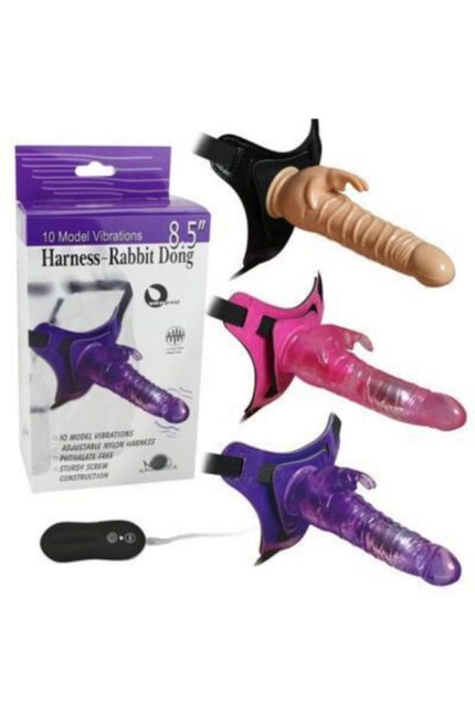Harness-rabbit Dong Titreşimli Strapon Ten Rengi- – 8,5 ‘ UZUNLUK – 10 FARKLI TİTREŞİM MODU – TAVŞAN ŞEKLİNDE UYARICILI