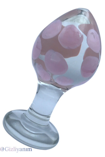 CAM ANAL PLUG 1.SINIF KALİTE CAM ANAL PLUG 9 CM BOY 4,4 CM EN PÜRÜZSÜZ PEMBE BENEKLİ BEYAZ ANAL PLUG