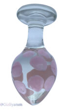 CAM ANAL PLUG 1.SINIF KALİTE CAM ANAL PLUG 9 CM BOY 4,4 CM EN PÜRÜZSÜZ PEMBE BENEKLİ BEYAZ ANAL PLUG