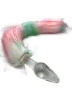 Pembe-Beyaz -Yeşil Renkte Tüylü Cam Anal Plug – Detaylı Tasarım – Cilt Dostu – Uzunluk 11 cm-3,8 cm En