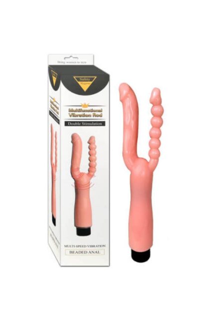 Çift Girişli Çatal Şeklinde İkili Penis Anal Plug – Çok Yönlü ve Güvenli Anal Deneyimi Titreşimli,12 cm Uzunluğunda Ten Renginde