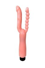 Çift Girişli Çatal Şeklinde İkili Penis Anal Plug – Çok Yönlü ve Güvenli Anal Deneyimi Titreşimli,12 cm Uzunluğunda Ten Renginde
