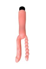 Çift Girişli Çatal Şeklinde İkili Penis Anal Plug – Çok Yönlü ve Güvenli Anal Deneyimi Titreşimli,12 cm Uzunluğunda Ten Renginde