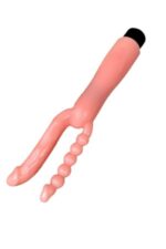 Çift Girişli Çatal Şeklinde İkili Penis Anal Plug – Çok Yönlü ve Güvenli Anal Deneyimi Titreşimli,12 cm Uzunluğunda Ten Renginde