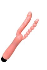 Çift Girişli Çatal Şeklinde İkili Penis Anal Plug – Çok Yönlü ve Güvenli Anal Deneyimi Titreşimli,12 cm Uzunluğunda Ten Renginde