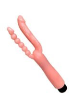 Çift Girişli Çatal Şeklinde İkili Penis Anal Plug – Çok Yönlü ve Güvenli Anal Deneyimi Titreşimli,12 cm Uzunluğunda Ten Renginde
