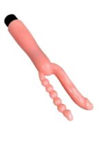 Çift Girişli Çatal Şeklinde İkili Penis Anal Plug – Çok Yönlü ve Güvenli Anal Deneyimi Titreşimli,12 cm Uzunluğunda Ten Renginde